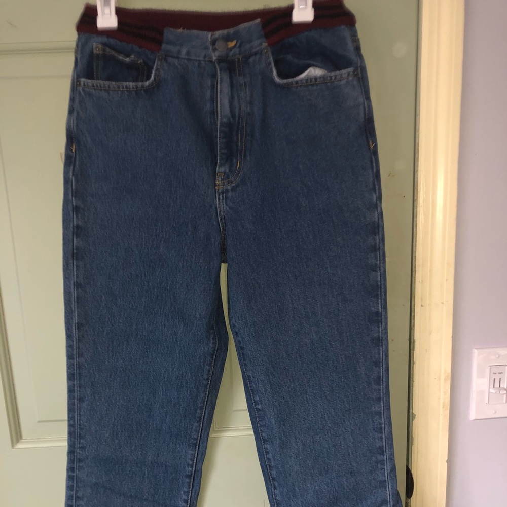 Lf wide leg jeans with maroon striped detailing